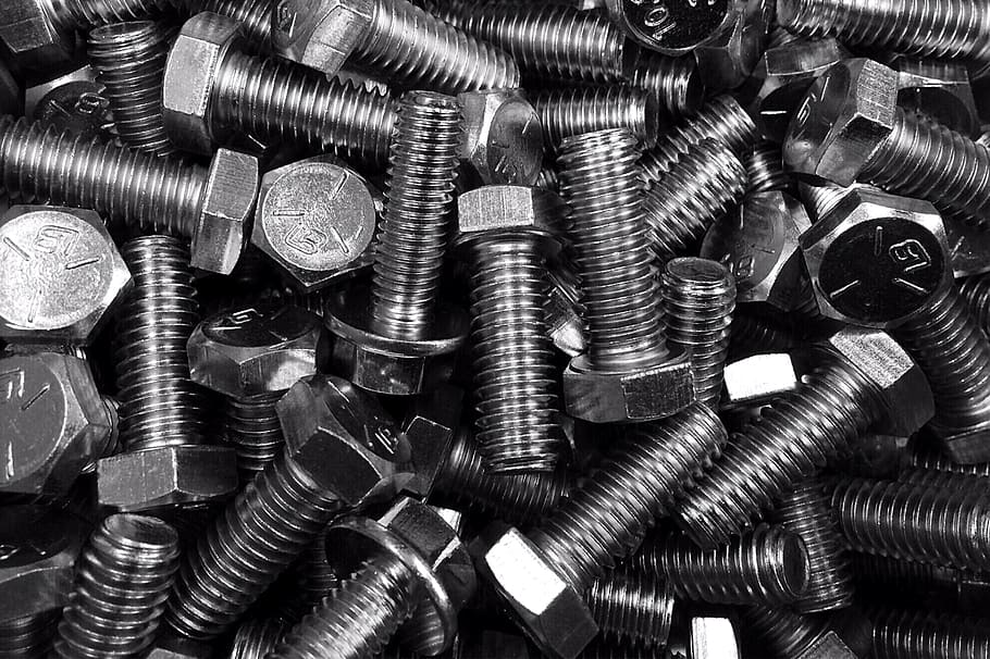 bolt, screw, industry, fastener, steel, large group of objects, full frame, metal, backgrounds, abundance
