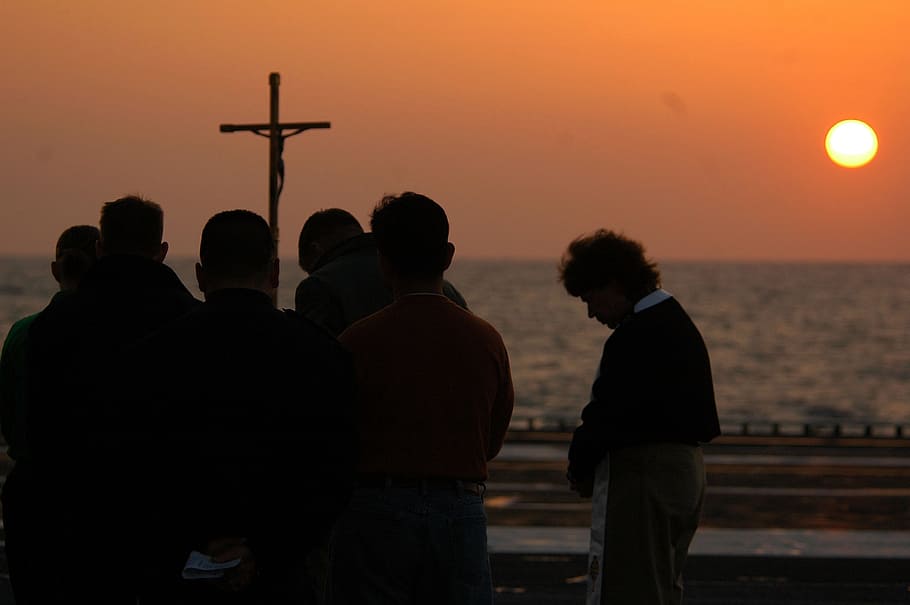 group, person, praying, together, sunrise, religion, faith, easter, service, sky