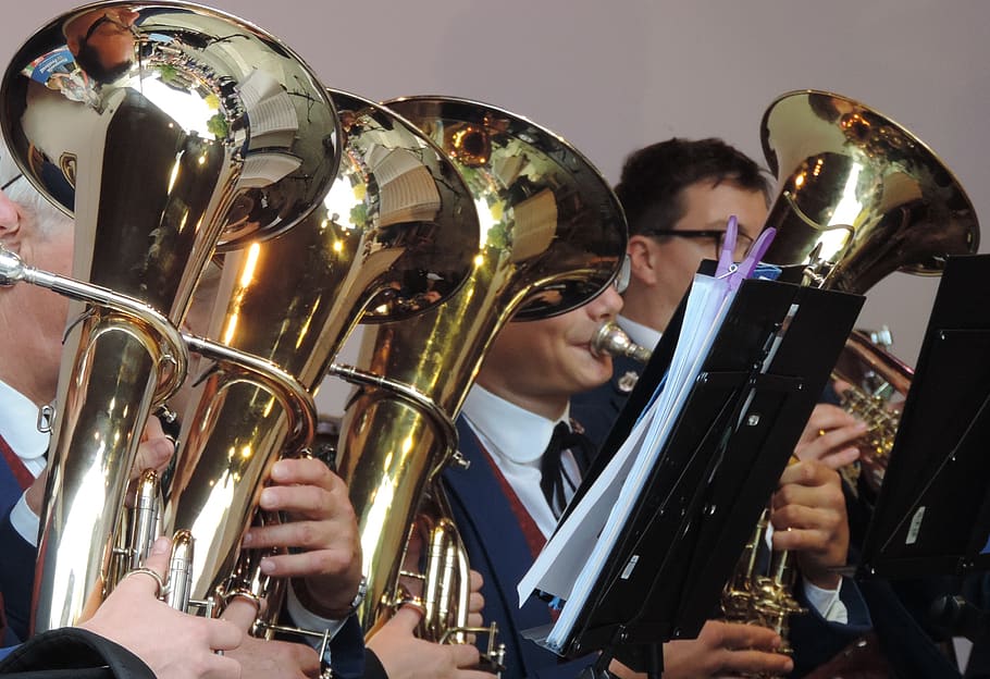 brass band, horns, musician, music, musical instrument, arts culture and entertainment, togetherness, playing, men, group of people