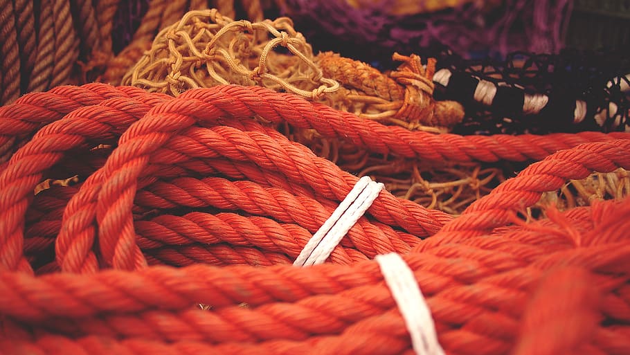ropes, boat, marina, red, close-up, textile, pattern, still life, art and craft, wool