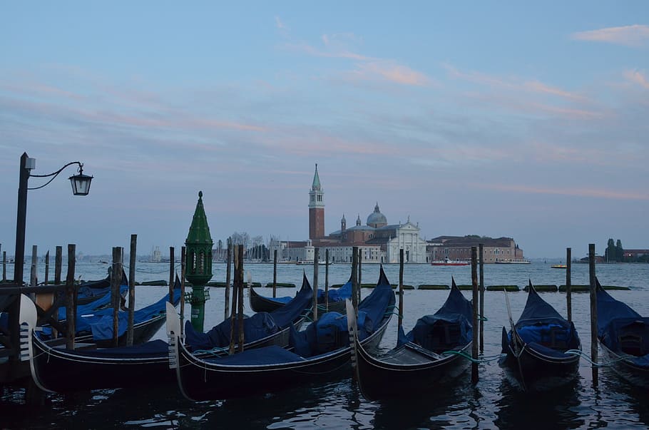 Italia, Venesia, Perahu, Gondola, Air, malam, Venesia - Italia, kanal, Tempat terkenal, veneto