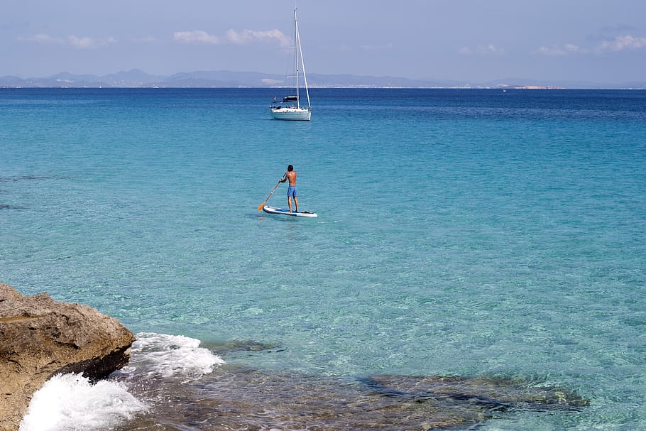 Formentera, caiaque, ilha, Espanha, verão, mar, horizonte, dia, embarcação náutica, água