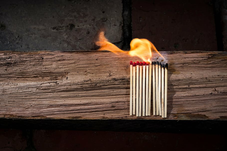 lined, fire safety, match, sticks, matches, matchstick, flammable, wood, fire, glow