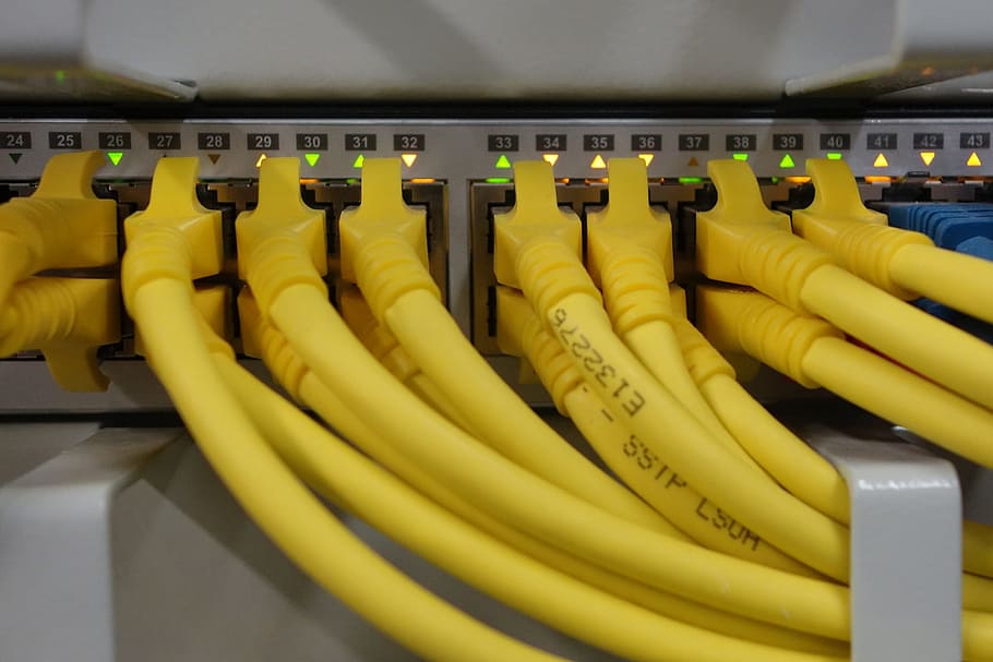 cables ethernet amarillos, cables de red, rj45, parche, cable de conexión, red, cable, línea, procesamiento de datos, rj-45