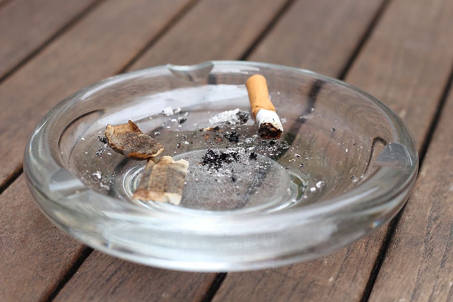 ashtray, stubbing, snuff, tobacco, wood - material, table, cigarette butt, cigarette, burnt, smoking issues