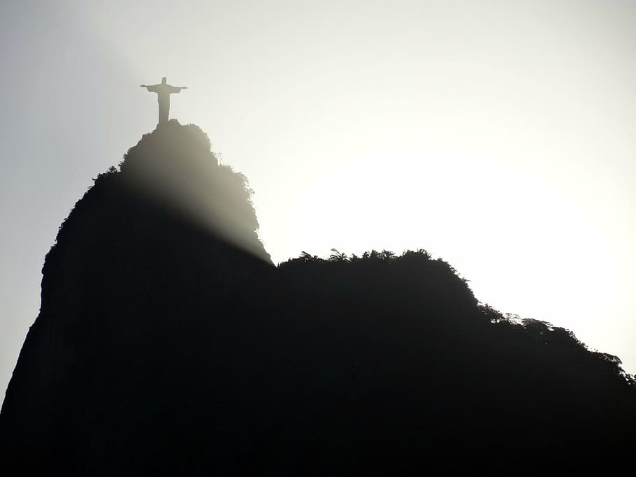silhouette, christ, redeemer, corcovado, rio de janeiro, christ the redeemer, brazil, religion, belief, sky