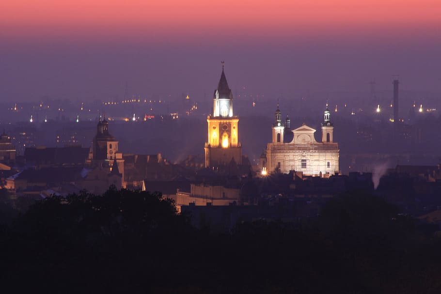 Lublin, panorama, ciudad, puerta de Cracovia, la catedral, Lubelskie, Polonia, arquitectura, exterior del edificio, estructura construida