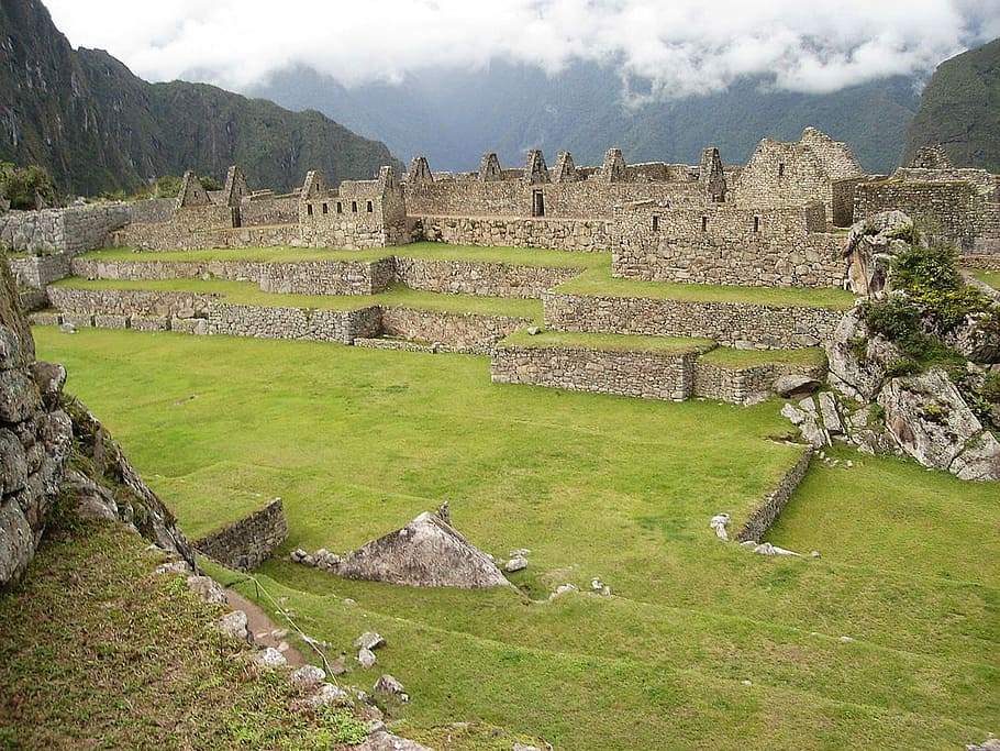 forte de pedra, antiga, pedra, forte, Machu Picchu, Peru, forte de pedra antiga, fotos, grama, domínio público