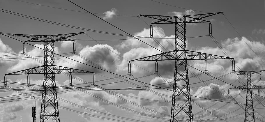 Electricity, Pylon, Cables, electricity, pylon, son, power line, high voltage, electric cables, clouds, metal
