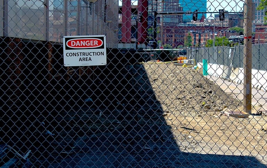 danger, fence, construction, site, sign, safety, area, urban, city, alert