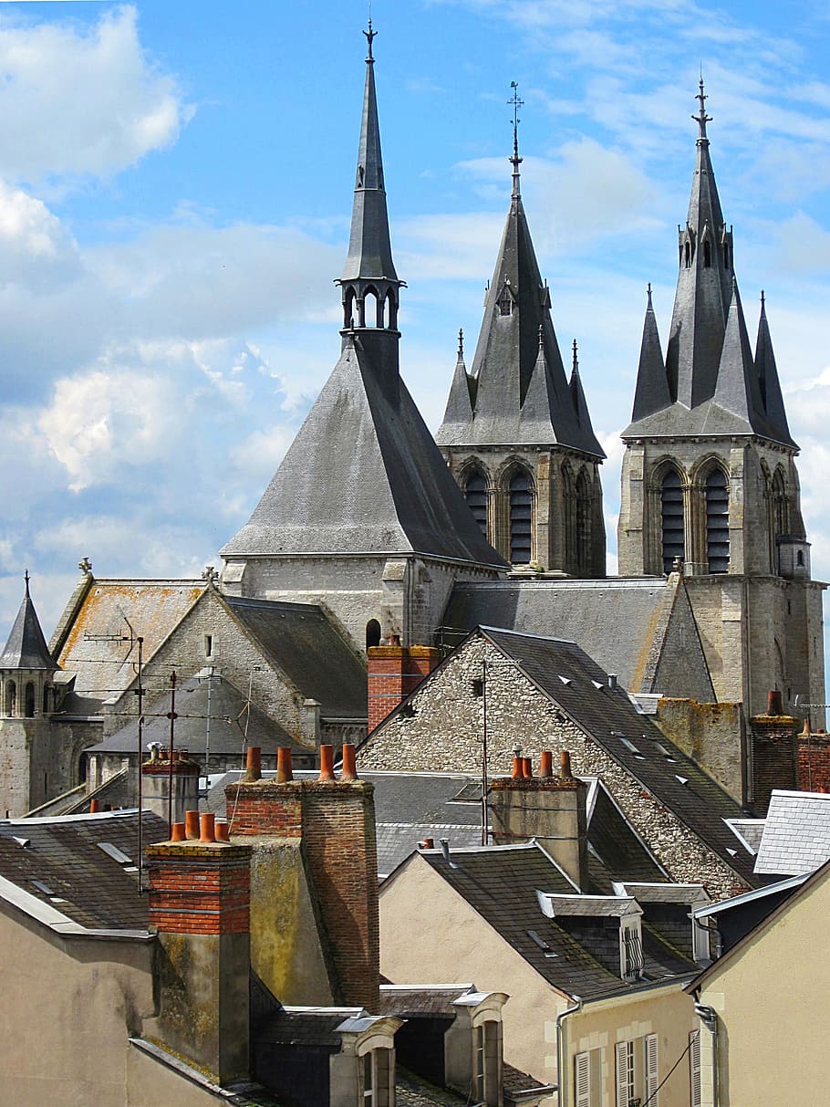 尖塔, 煙突, 教会, 建築, ゴシック様式, 中世, 聖ニコラ, ブロワ, フランス, 大聖堂