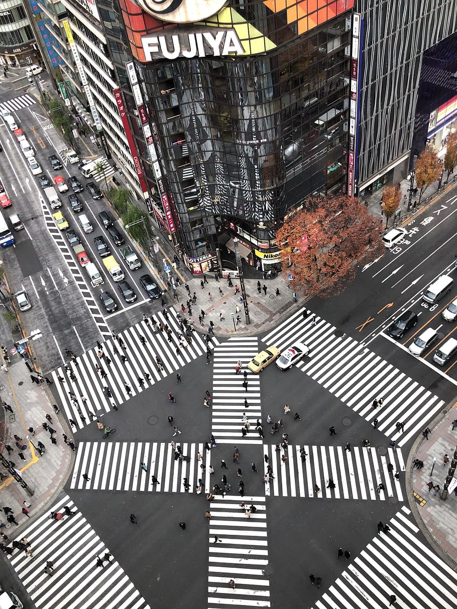 intersection, sukiyabashi, yuraku-cho, ginza, skyline, outdoors, building, road, street, tokyo