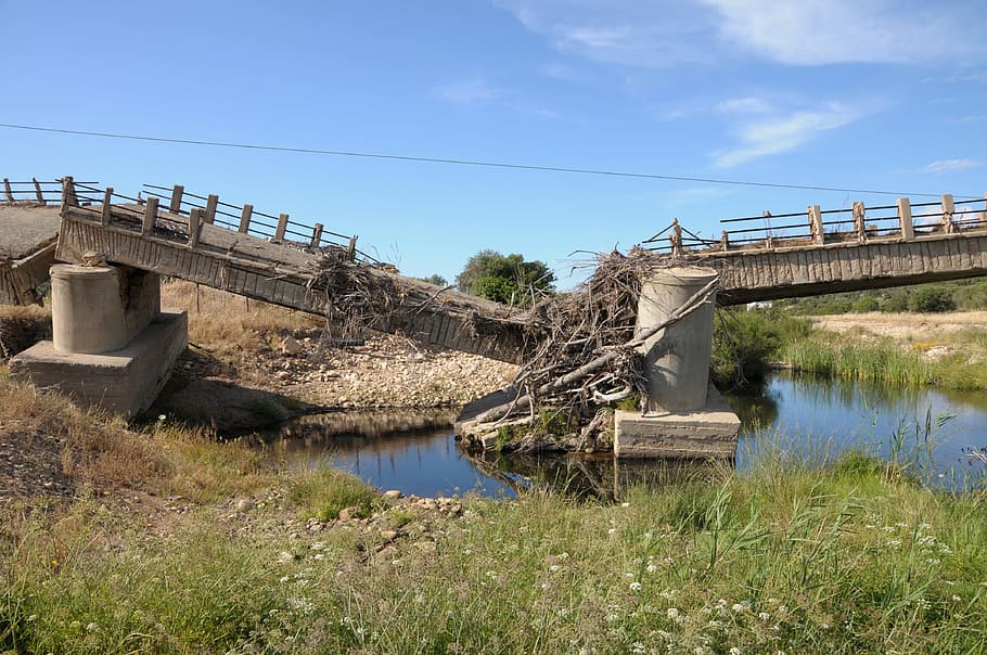 Sardinia, Bridge, Bach, Collapse, Nature, water, flood, destruction, destroy, margit wallner
