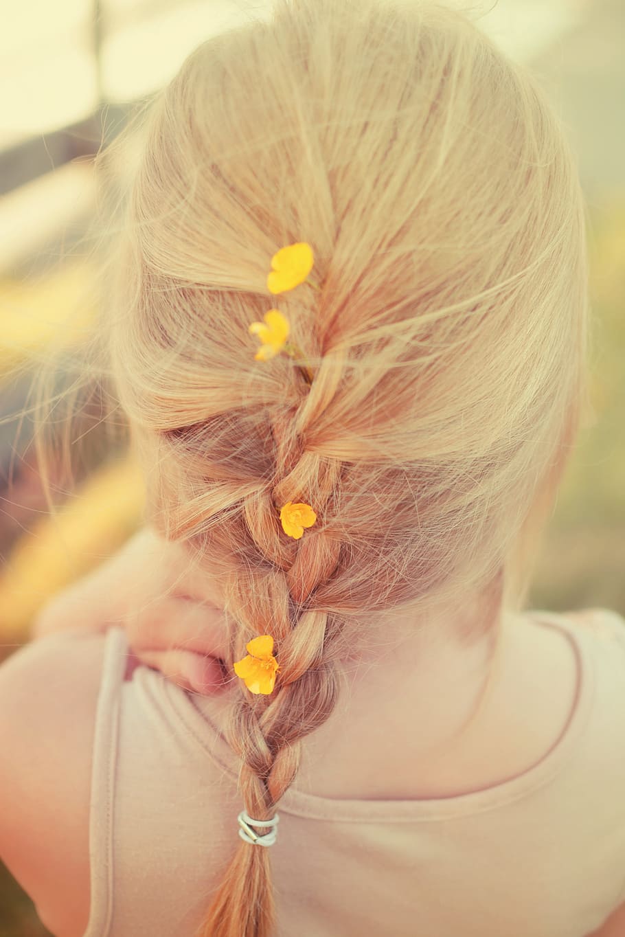 braided, hair, yellow, flowers, summer, girl, merge, one person, women, headshot