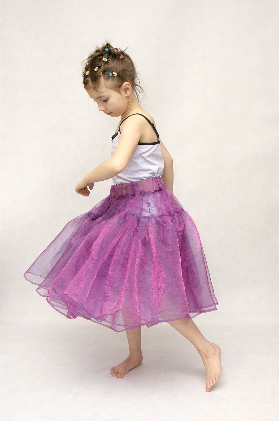 girl, wearing, purple, tutu skirt, white, camisole, child, dance, ballet, girls