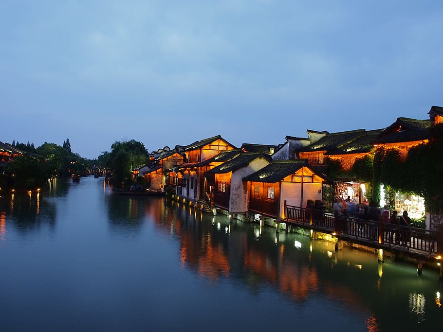 wuzhen, at dusk, south of yangtze river, blue, serenity, cozy, beautiful landscape, gubei water town, water, built structure