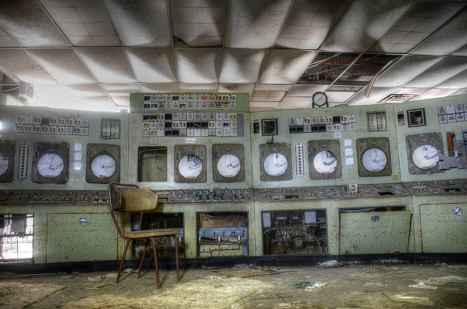 white, analog clocks, parson chair, parson, chair, indoors, abandoned, old, dirty, no People