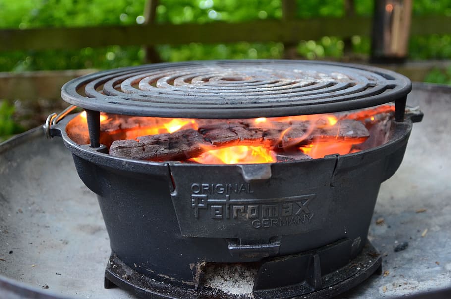 dutchoven, barbecue, grill, flame, bbq season, fry, schwenkgrill, charcoal, wood, burn