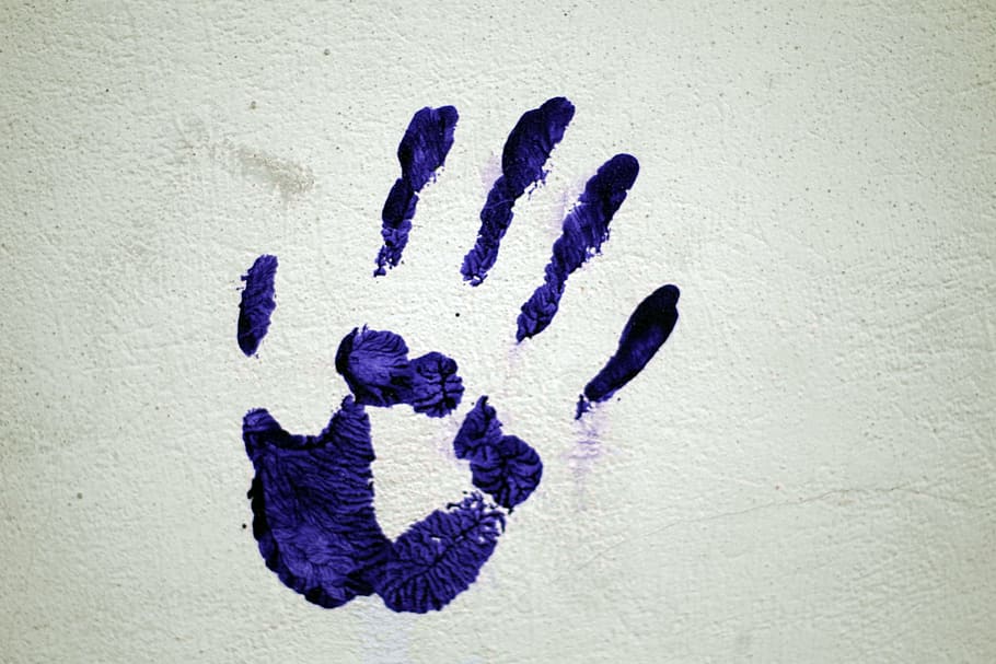 blue hand-print wall, hand, the hand, track, imprint, wall, paint, mysterious, fingers, sign