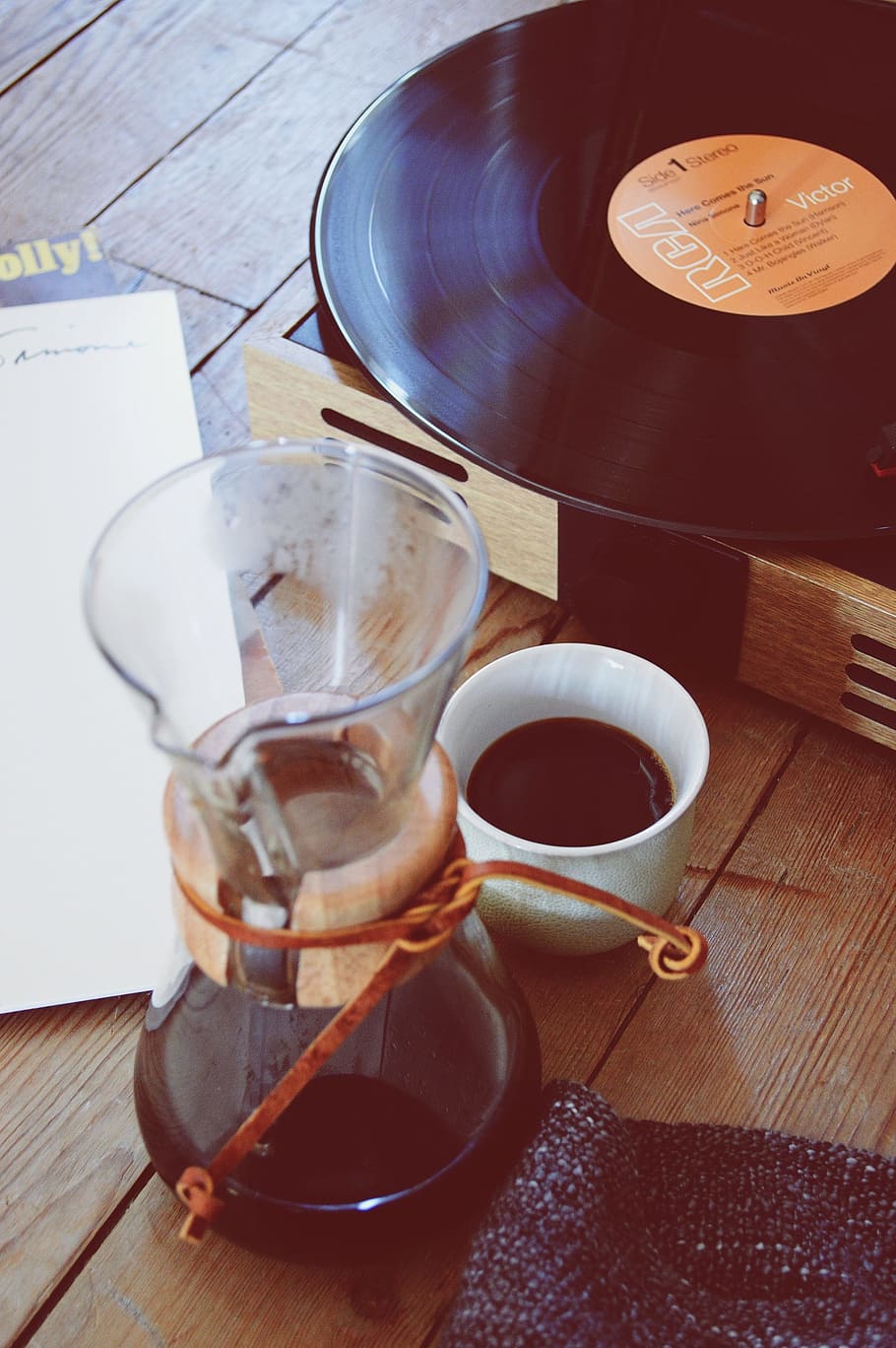 white, ceramic, mug, coffee, inside, black, rca vinyl record, vinyl record, music, listening