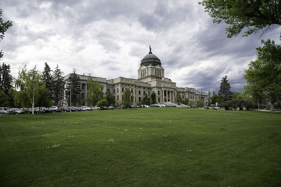 montana state capital, clouds, lawn, Montana State, Capital, Helena, buildings, grass, montana, public domain