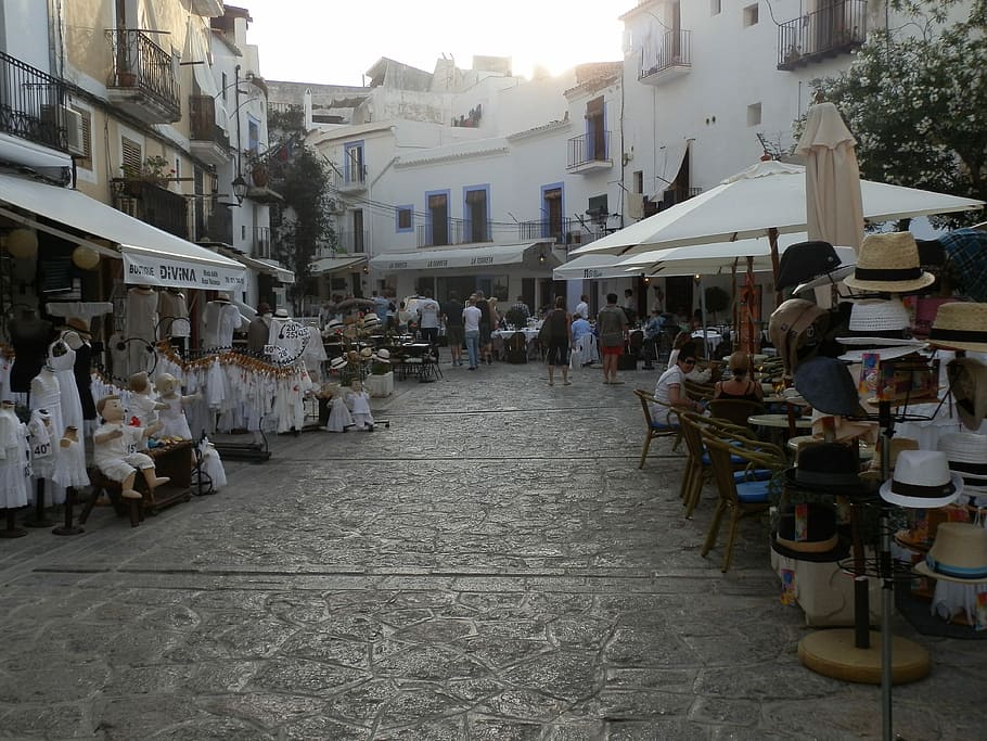 Ibiza, Old Town, Tardeo, building exterior, market, outdoors, day, built structure, architecture, group of people