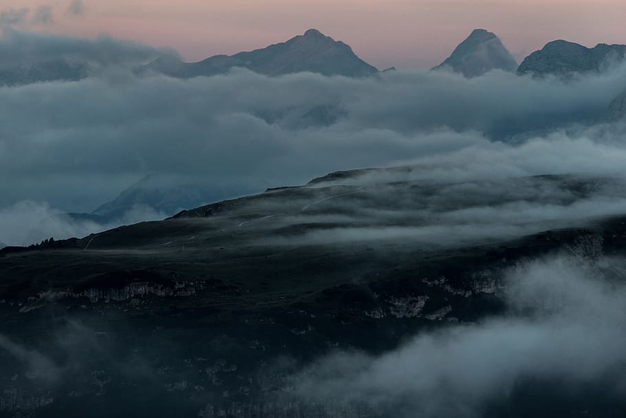 dawn, mountains, mountain, italy, trail, veneto, dolomites, clouds, rosa, summit