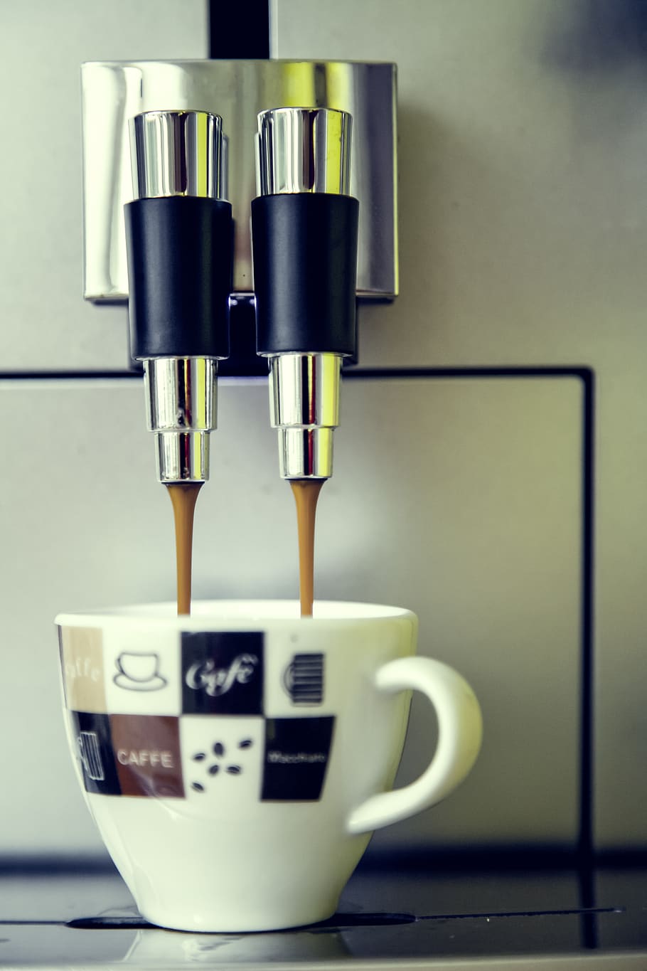espresso, machine, coffee, drink, white, cup, hand, cafe, steel, metal