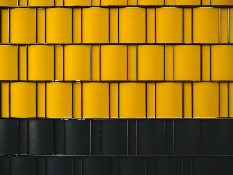 yellow, black, wallpaper, wall, design, architecture, large group of objects, in a row, repetition, shelf