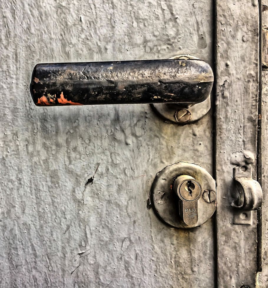close, door, handle, iron, input, entrance, metal, safety, lock, close-up