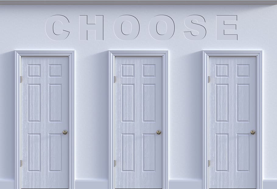 choose, decision, opportunity, decide, choices, solution, doors, challenge, select, door