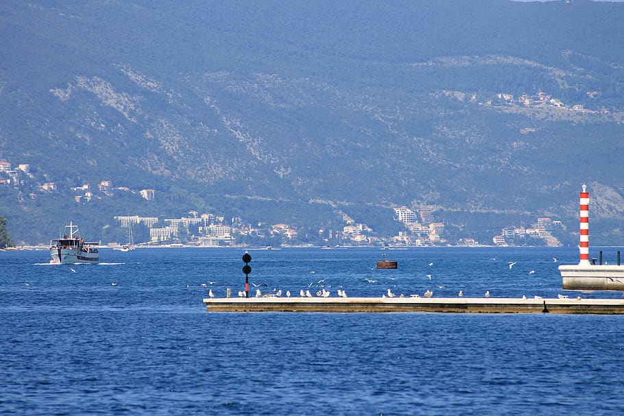 montenegro, lighthouse, sea, marina, tivat, panoramic, sky, tourism, beach, travel