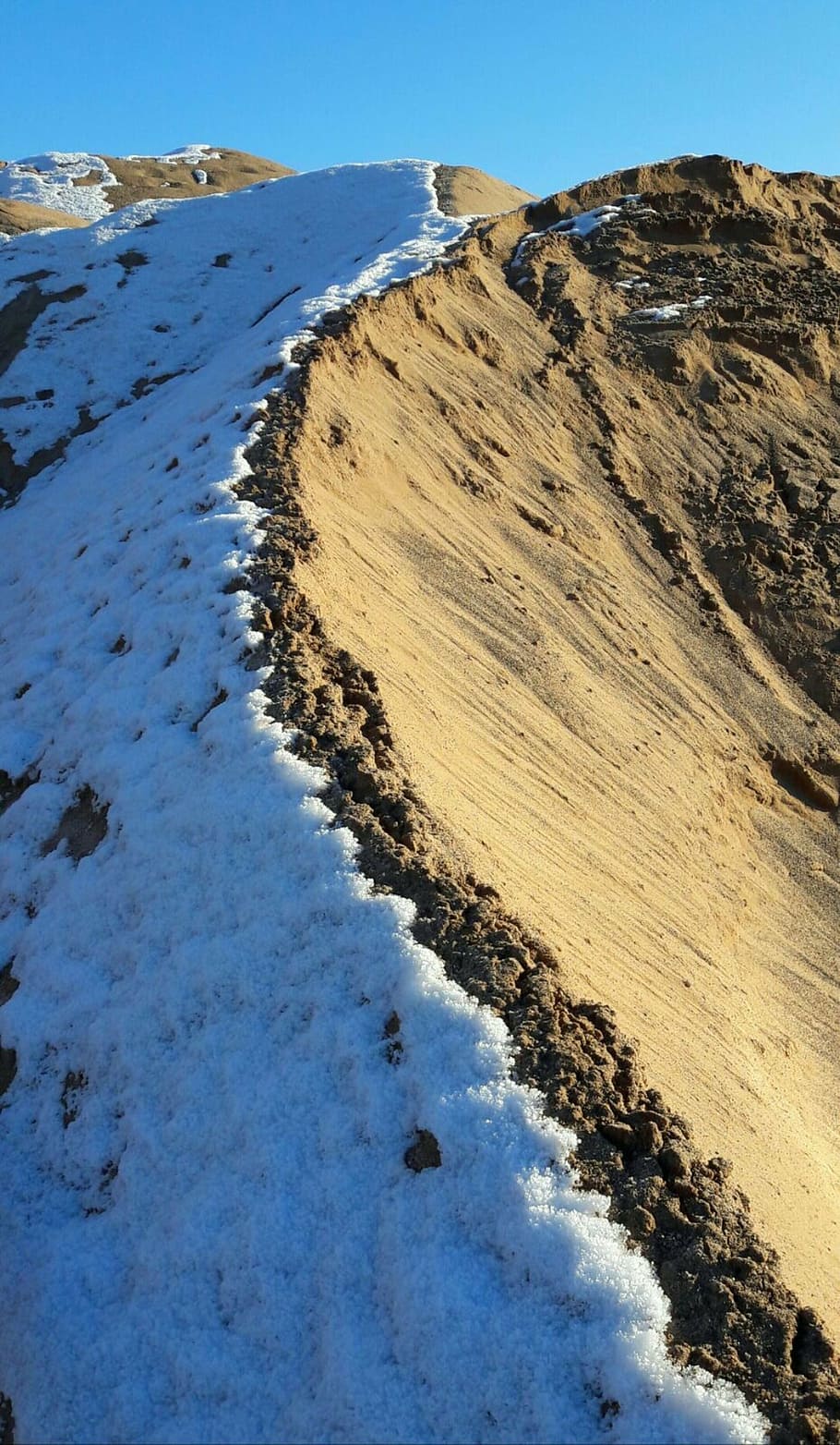 砂丘, 雪, 砂, 雪に覆われた, 山, コントラスト, duenenkamm, 尾根, くし, 溝