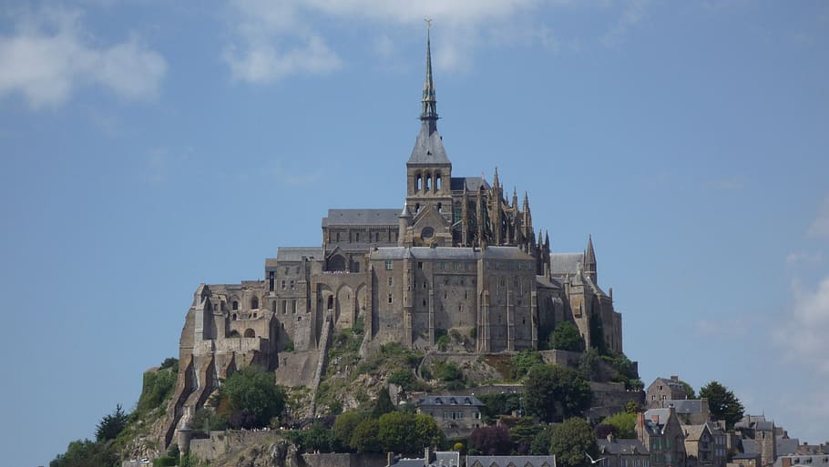 frança, le mont saint michel, normandia, arquitetura, estrutura construída, religião, céu, história, passado, crença