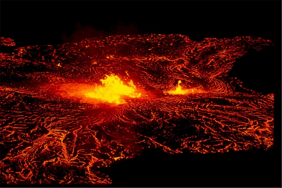 lava roja, volcanes de hawaii, parque nacional, hawaii, flujo de lava, noche, parque, paisaje, activo, caliente