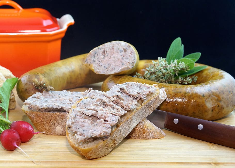 meat sausage, liver sausage, sausage, food, eat, delicious, home cooked meals, vespers, food and drink, bread