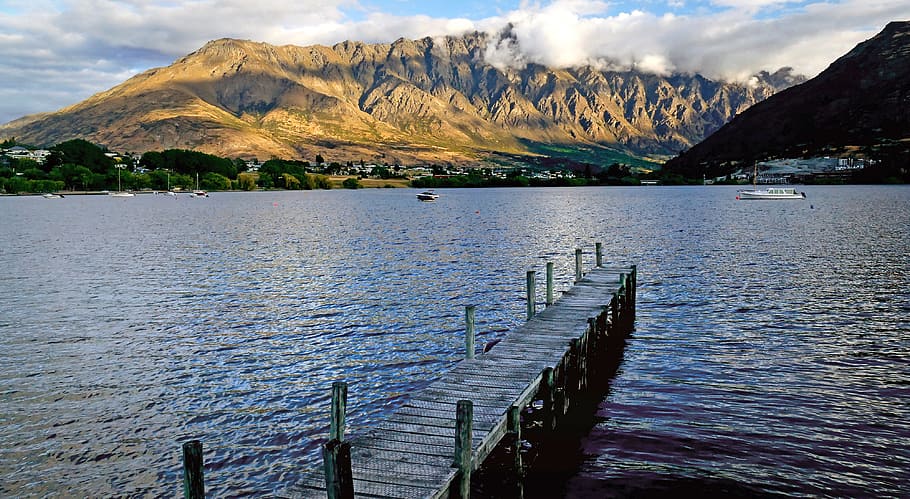 Wakatipu, Otago, NZ, dock, front, mountain, lake, water, scenics - nature, beauty in nature