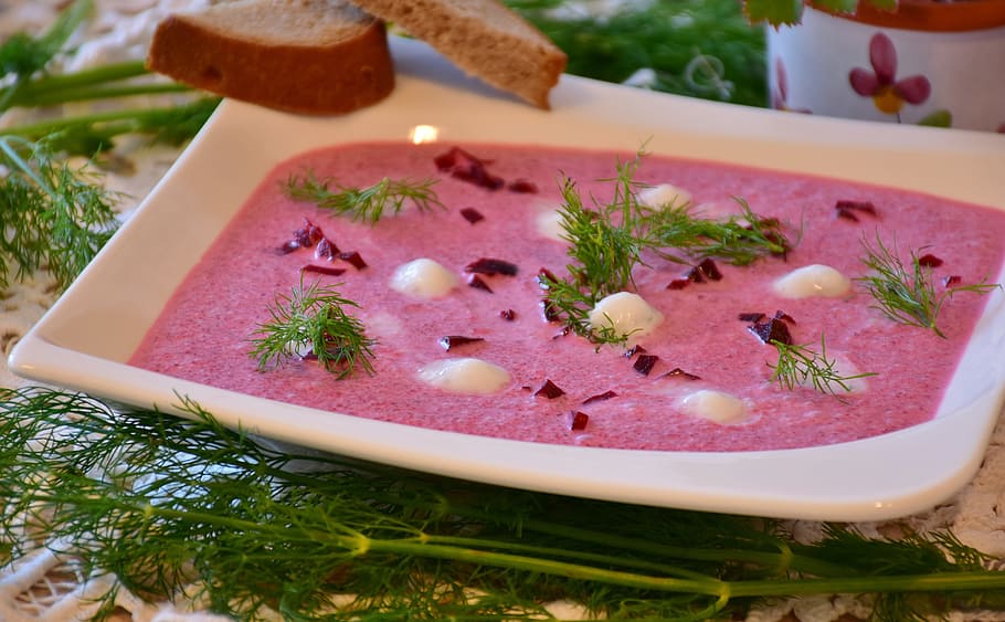 white ceramic bowl, beetroot, soup, eat, food, delicious, salty, enjoy, snack, nutrition