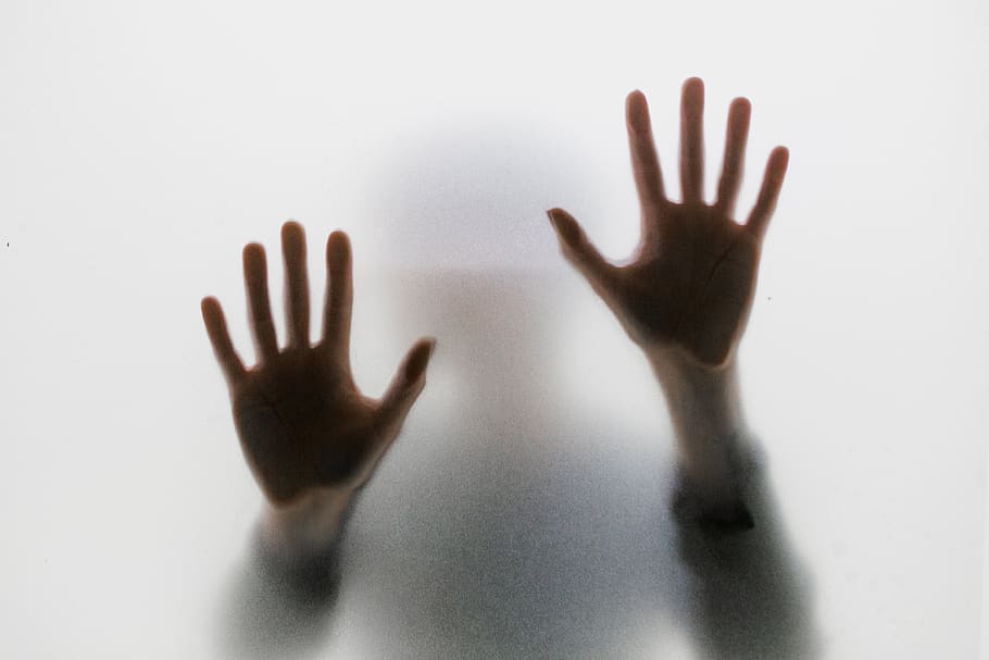 hands, glass, shadow, press, frosted, silhouette, behind, body, human, trapped