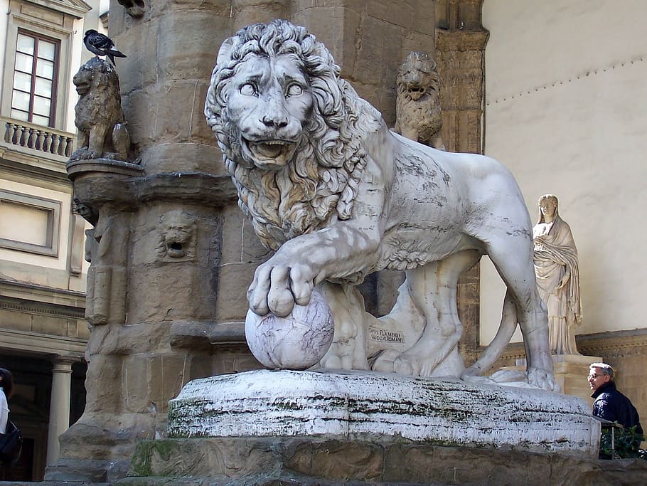 lion, statute, david, mythical, ornament, animal, art and craft, sculpture, representation, statue
