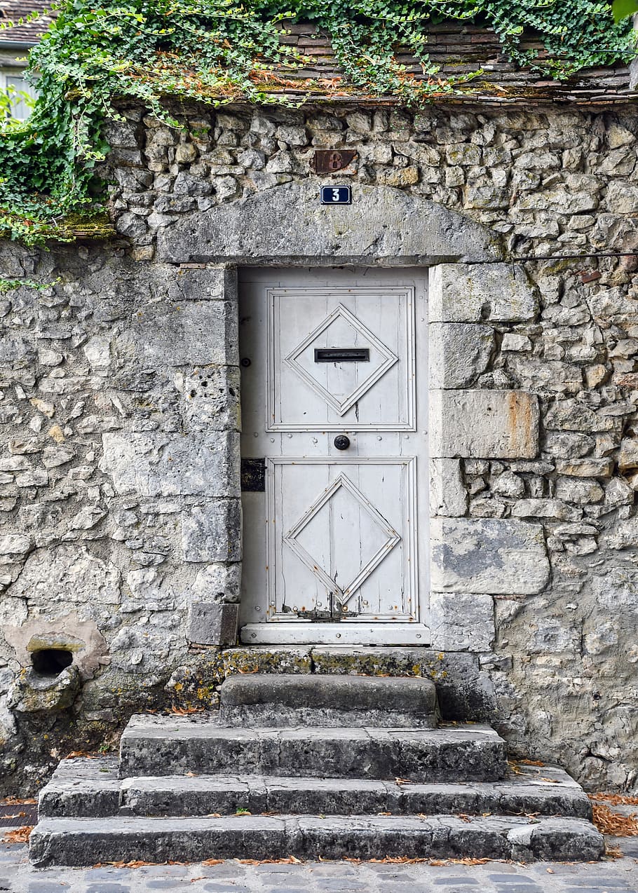 door, former, house, pierre, white, building, old, ivy, staircase, entry