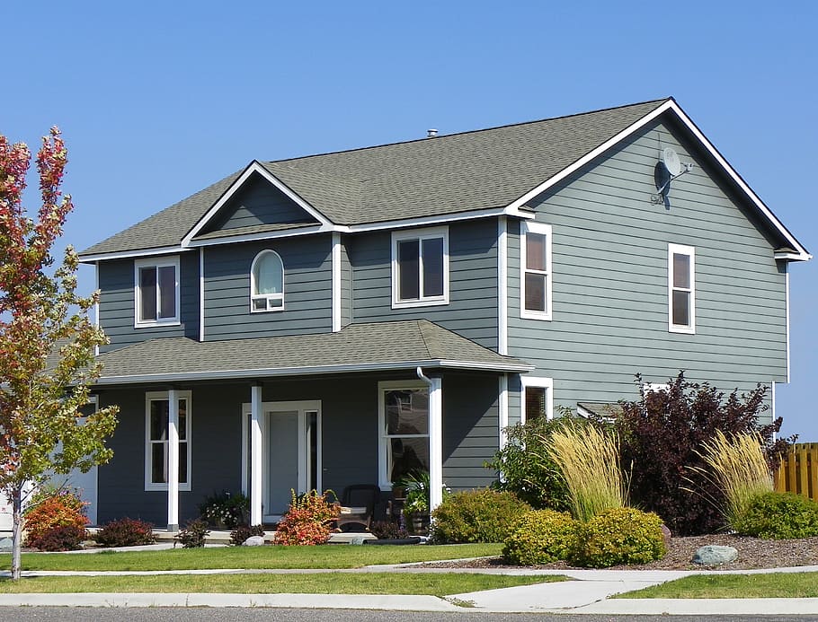 cinza, branco, de madeira, casa, casa da família, residência, contemporâneo, propriedade, moderno, suburbano