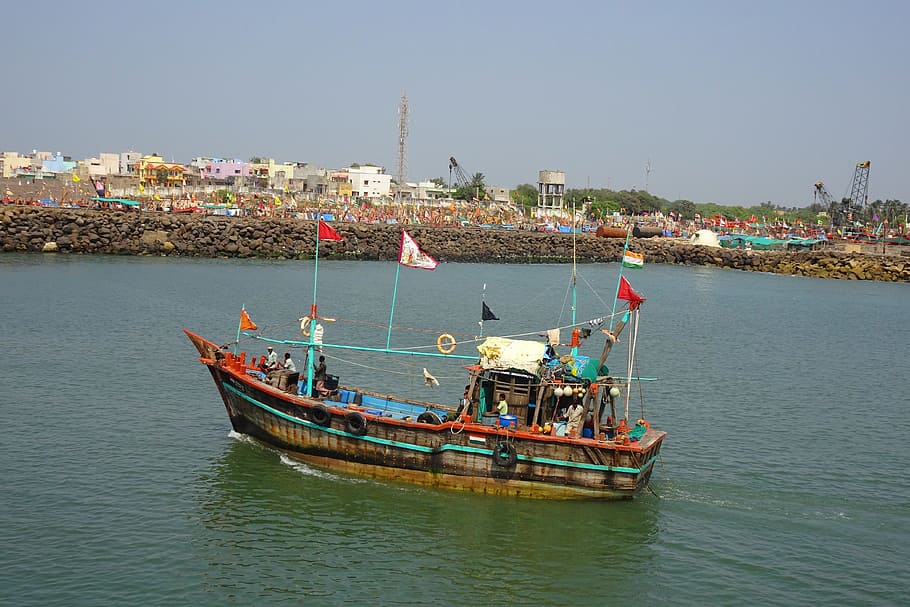 boat, fishing, harbour, sea, commercial, harbor, marine, mangrol, gujarat, india