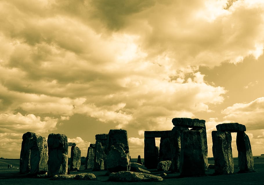stonehenge, warisan, salisbury, turis, monolitik, monolit, kuno, awan - langit, langit, sejarah