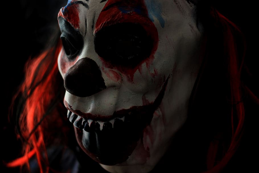 clown, mask, diabolical, bad, ugly, carnival, face, theatre, halloween, costume