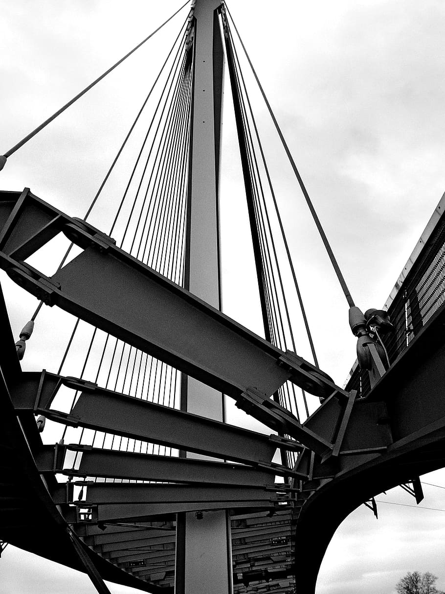 Puente colgante, puente de acero, puente, stahlbau, acero, metal, esfuerzo, varillas de metal, portador de metal, edificio