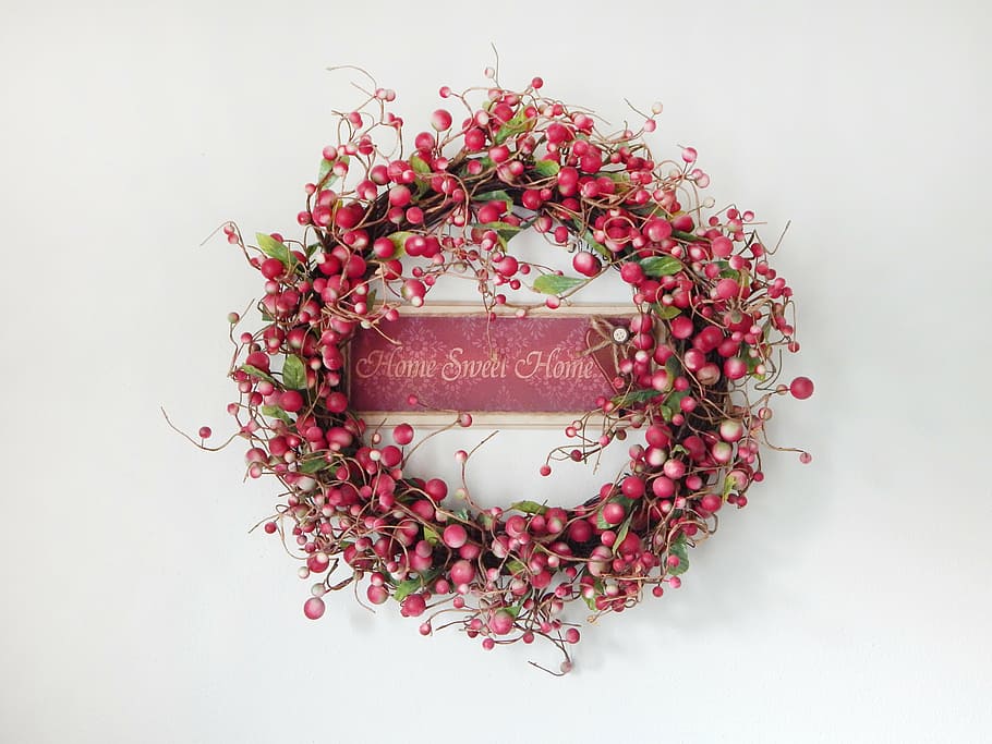round, red, green, home, sweet, home wreath, wreath, interior, decoration, relaxation