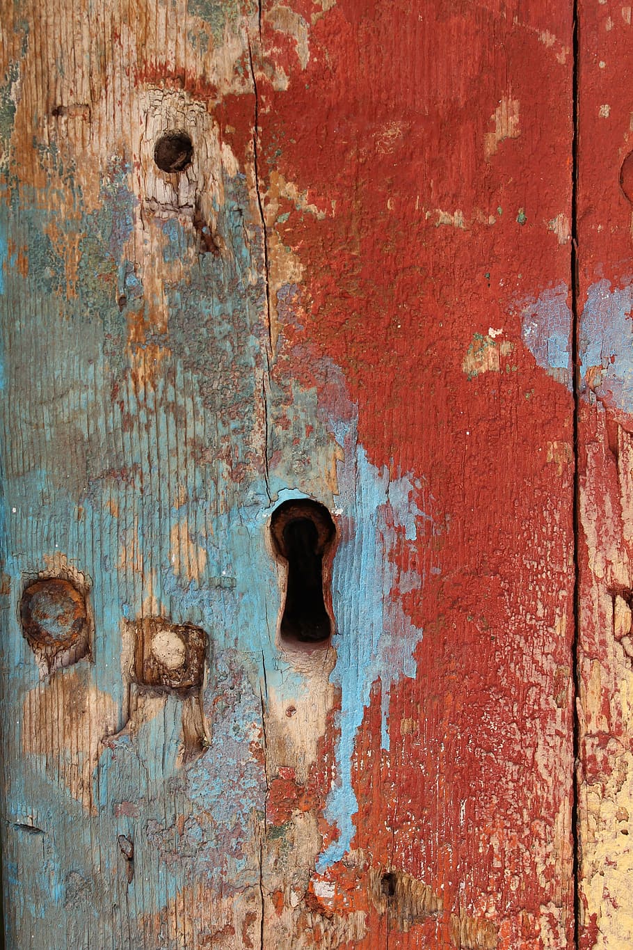 keyhole, paint, grunge, distressed, wood, texture, wood - Material, old, backgrounds, door