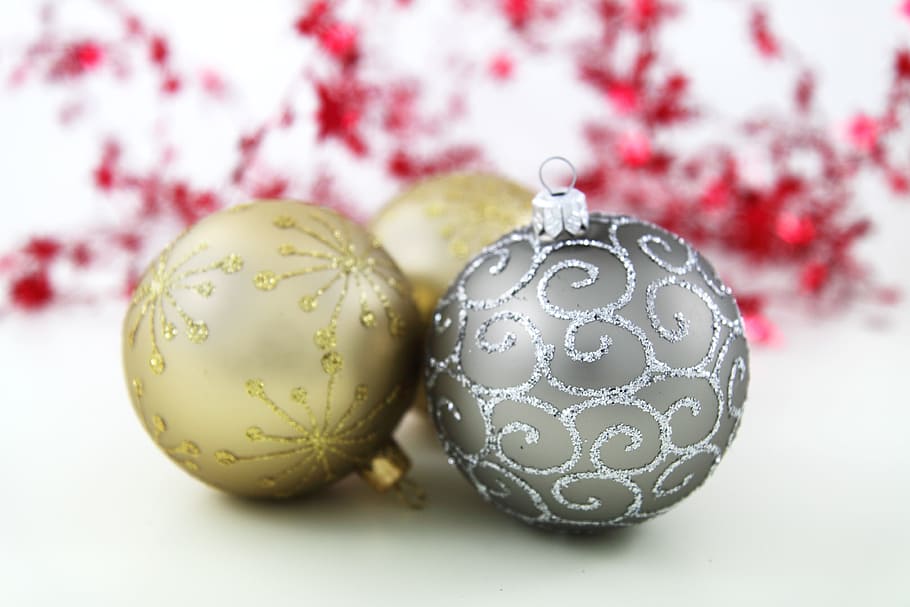 bolas, adornos, celebracion, navidad, decoracion, ornamento, diciembre, decorar, brillo, oro