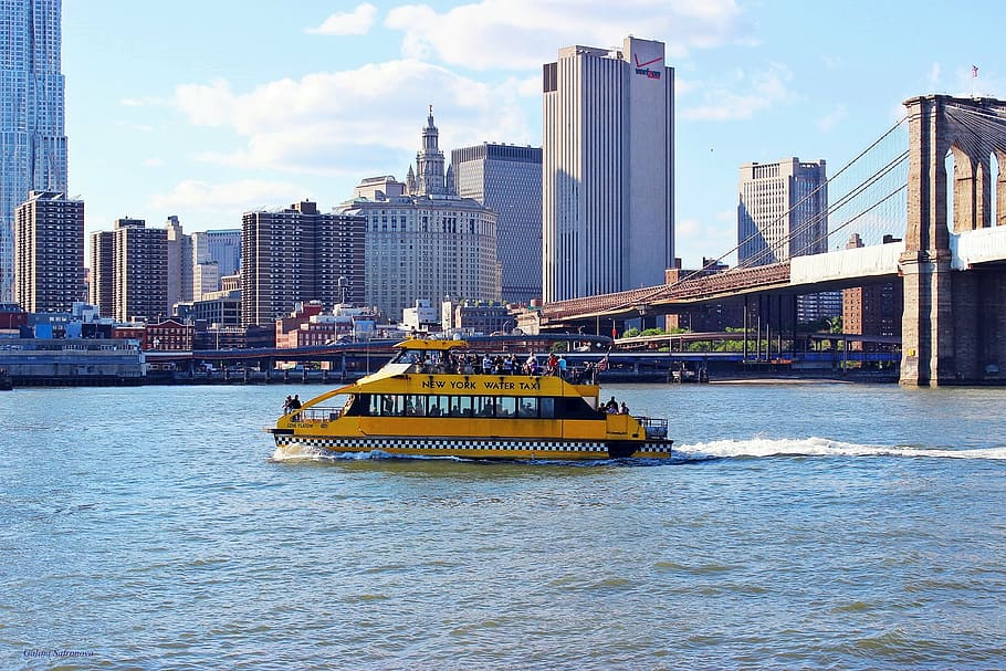 ニューヨーク, 水上タクシー, ボート, 水, 都市, マンハッタン, アメリカ, 川, 建築, 都市景観